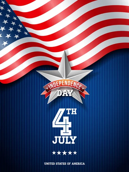 Den nezávislosti Vektorové ilustrace USA. 4. července Design s vlajkou na modrém pozadí pro banner, blahopřání, pozvánka nebo sváteční plakát. — Stockový vektor