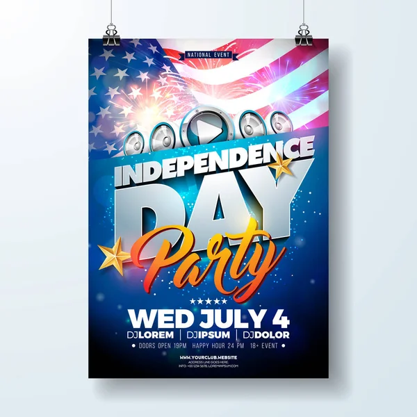 Independence Day of the USA Party Flyer Illustration with Flag and Ribbon. Vector Fourth of July Design on Dark Background for Celebration Banner, Greeting Card, Invitation or Holiday Poster.