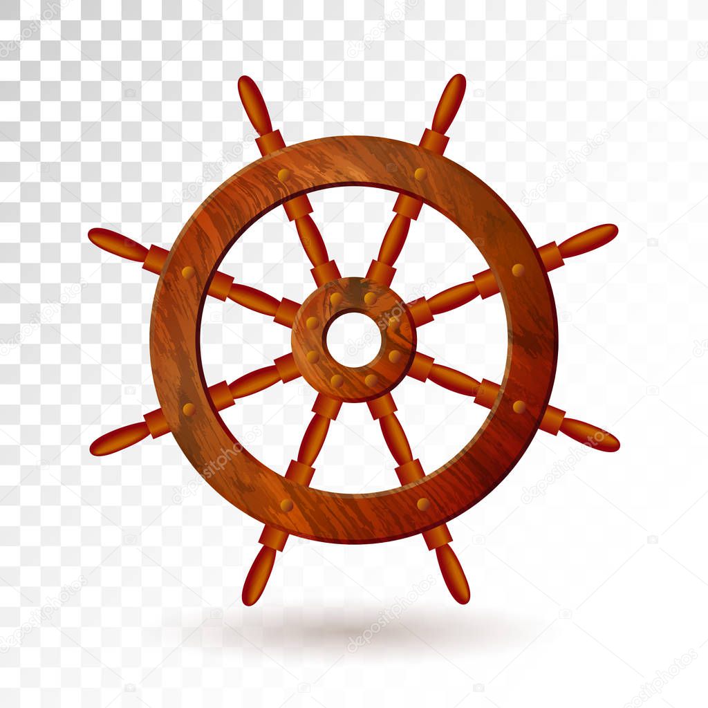Ship steering wheel isolated on transparent background. Detailed vector illustration for your design.