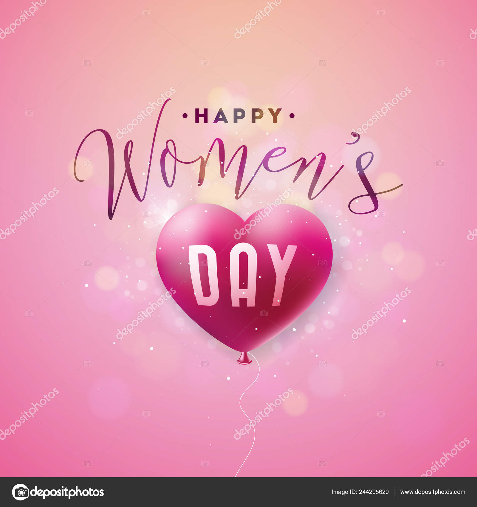 幸せな女性の日の挨拶カード 国際的な休日 熱気球とピンクの背景のタイポグラフィ デザイン イラスト ベクトル春 3 月 8 日お祝いテンプレート ストックベクター C Articular