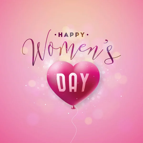 Поздравительная открытка на день женщин. Международный праздник с воздушными шарами и типографским дизайном на розовом фоне. Векторная весна 8 марта Шаблон празднования . — стоковый вектор