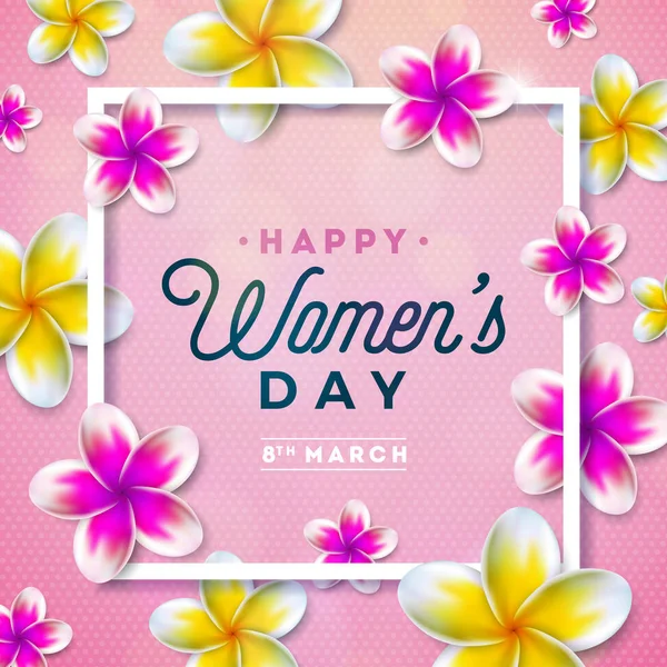 8 Μαρτίου. Ευτυχής ημέρα γυναικών Floral Χαιρετισμός κάρτα. Διεθνής αργία εικονογράφηση με σχέδιο λουλουδιών σε ροζ φόντο. Πρότυπο διάνυσμα άνοιξη γιορτή. — Διανυσματικό Αρχείο