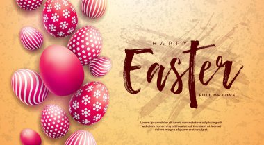 Happy Easter illüstrasyon kırmızı boyalı yumurta ve tipografi mektup Grunge arka plan üzerinde. Uluslararası tatil kutlama vektör tasarımı tebrik kartı, Parti Davetiyesi veya Promo afiş için.