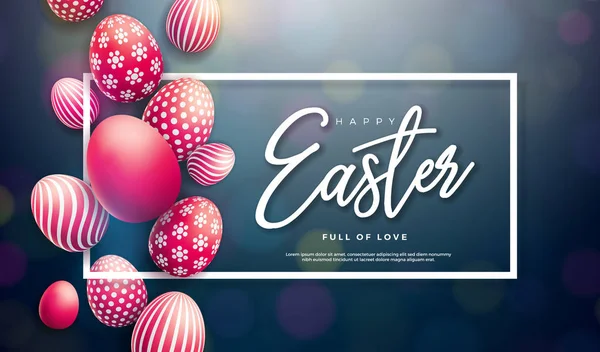 Happy Easter illüstrasyon kırmızı boyalı yumurta ve tipografi mektup siyah arka plan üzerine. Uluslararası tatil kutlama vektör tasarımı tebrik kartı, Parti Davetiyesi veya Promo afiş için. — Stok Vektör