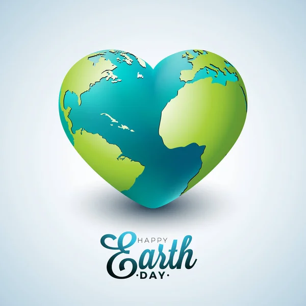 Earth Day illustration with Planet In the Heart. World map background on april 22 environment concept. Vector design for banner, poster or greeting card. — Stock Vector