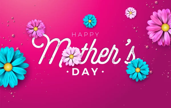 Happy Mothers Day Biglietto di auguri con lettera di fiori e tipografia su sfondo rosso. Festeggiamenti vettoriali Modello illustrativo per banner, volantino, invito, brochure, poster . — Vettoriale Stock