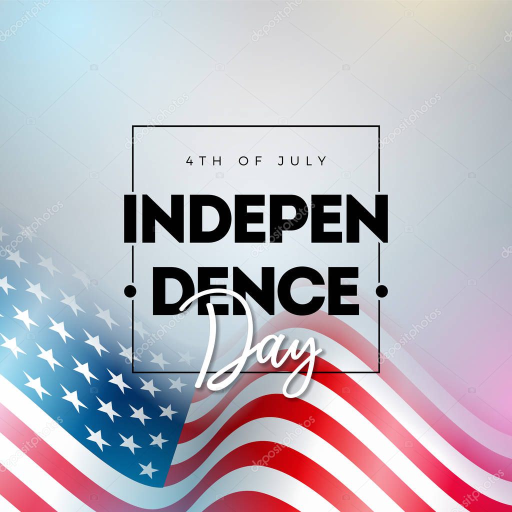 4th of July Independence Day of the USA Vector Illustration wth American Flag And Typography Letter on shiny Background. Fourth of July National Celebration Design with for Banner, Greeting Card