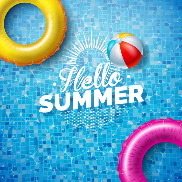 Summer Illustration with Float on Water in the Tiled Pool Background. Vector Summer Holiday Design Template for Banner, Flyer, Invitation, Brochure, Poster or Greeting Card. — Stock Vector