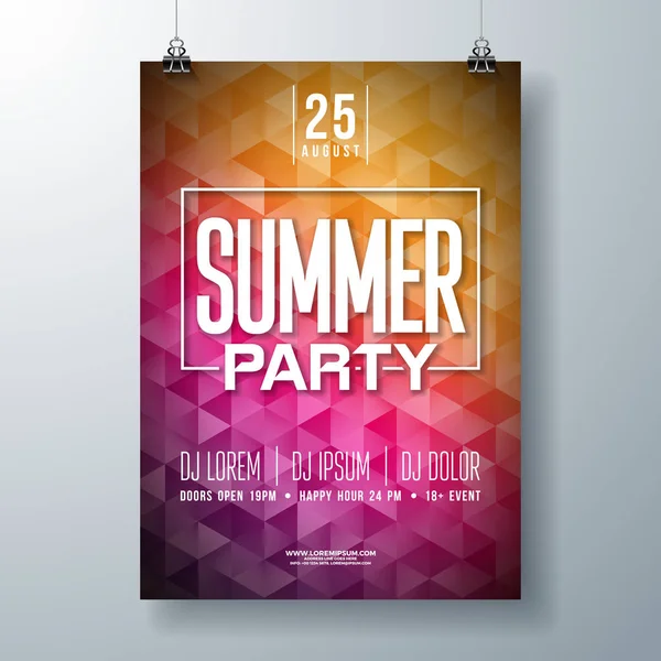 Vektor Sommerfest Party Flyer Design mit Typografie Buchstabe auf abstraktem Hintergrund. Sommerferienillustration für Banner, Flyer, Einladung oder Werbeplakat. — Stockvektor