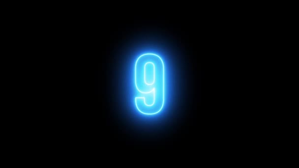 Motion Graphics Animation with Blue Neon Bright Glowing Countdown Timer from 10 to 0 Seconds. — Stock Video