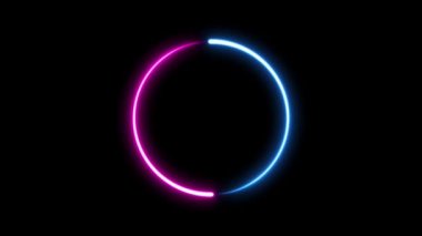 Renkli Neon Parlak Çemberli Hareketli Grafik Animasyonu Siyah Arkaplanda İzole Edildi. Döngülü Hareket Tasarımı.
