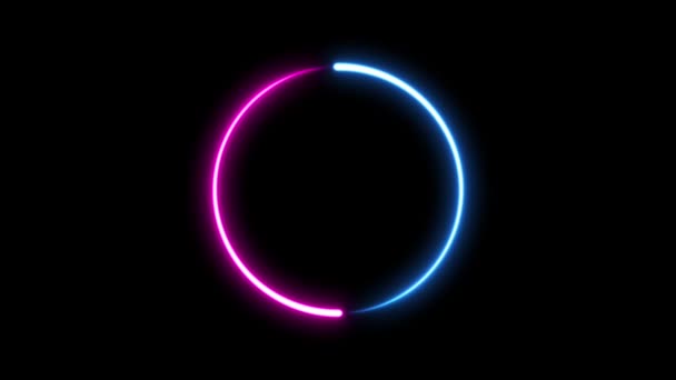 Rörelse Grafik Animation med färgglada neon ljusa glödande cirkel isolerad på svart bakgrund. Konstruktion av loopade rörelser. — Stockvideo
