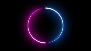 Renkli Neon Parlak Çemberli Hareketli Grafik Animasyonu Siyah Arkaplanda İzole Edildi. Çoklu Renk Hareketi Tasarımı.