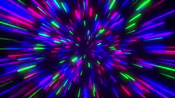 3d Animatie met Kleurrijke Gloeiende Neon Lichtlijnen op Zwarte Achtergrond. Abstract Digital Motion Graphics Ontwerp Concept. — Stockvideo