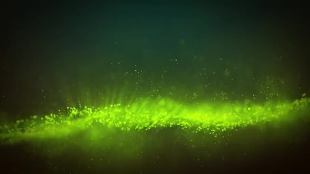 3d Animation with Colorful Grunge Particular Form Lines on Green Background. Abstract Multicolor Motion Graphics Design on Digital Science Fiction or Mysterious Virtual Space Theme. — Stock Video