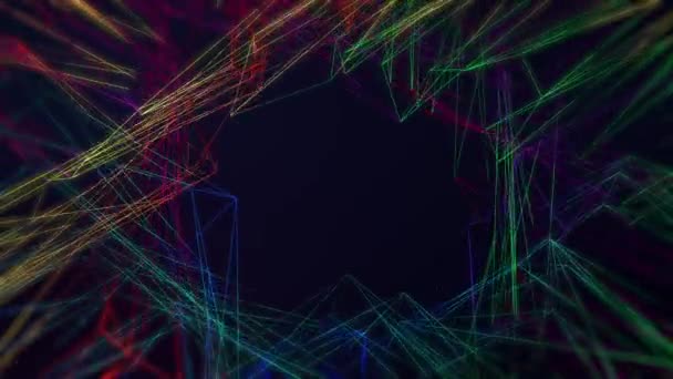 3d Render Geometric Background Animation with Colorful Swirling Line Design. 추상적 폴리곤 패턴 모션 그래픽스 개념. 바다없는 굴곡. — 비디오