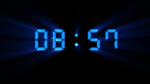 Motion Graphics Animation with Blue Ten Seconds Shiny Digital Bright Glowing Countdown Timer from 10 to 0 on Black Background. — Stok Video