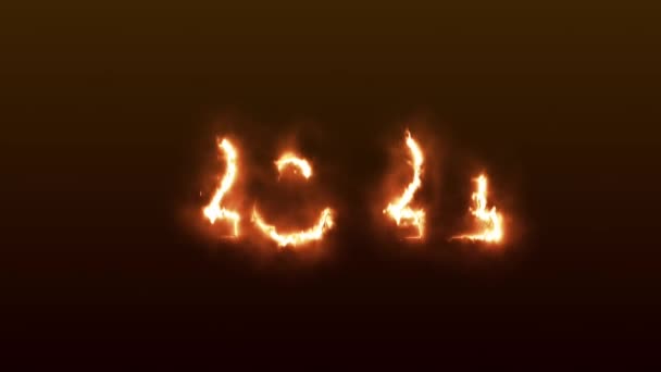 2021 Щасливий Новий рік Реалістичний вогонь полум'я і дим Анімація на темному тлі. Анотація Гаряче Святкування Рух Графіка Дизайн . — стокове відео