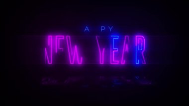 2021 Mutlu Yeni Yıl Gerçekçi Neon Parlak Animasyon Kara Arkaplanda. Soyut Parlak Işık Kutlama Hareketi Grafik Tasarımı.