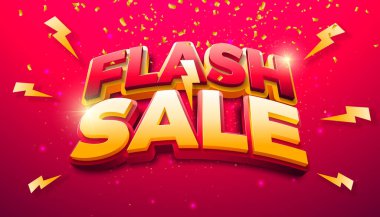 Alışveriş Günü Flash Satış Sancağı Tasarımı. Kırmızı Arkaplanda 3d Metin Etiketi. Kupon, Fiş, Banner, Flyer, Promosyon Posteri için Vektör Özel Teklif Kampanyası İndirim İllüstrasyonu