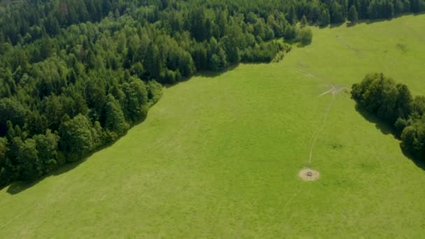 中央ヨーロッパの正午に牧草地や森林 ドローンによる空中ビュー このクリップは 2つの異なるグレーディング Dlog 10Bit色またはDji色のLutで利用可能です — ストック動画
