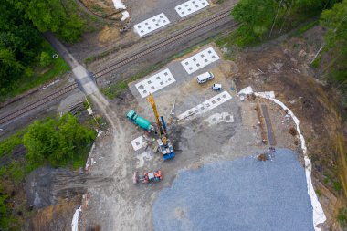 Yeni yol inşaatının hava manzarası