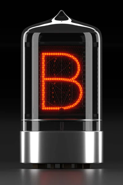 Nixie rör indikator, Gasa-urladda lampindikatorn på mörk bakgrund. Bokstaven ”b” av retro. 3D-rendering — Stockfoto