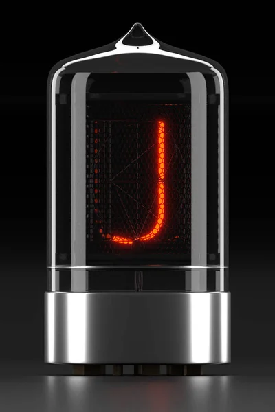 Indicatore Nixie tubo, indicatore di scarica del gas lampada su sfondo scuro. Lettera "j" del retrò. rendering 3d — Foto Stock