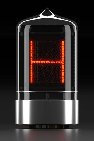 Indicatore Nixie tubo, indicatore di scarica del gas lampada su sfondo scuro. Lettera "h" del retrò. rendering 3d — Foto Stock