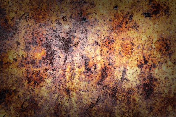 Vintage background of rusty metal sheet with exfoliated yellow paint — Stock Photo, Image