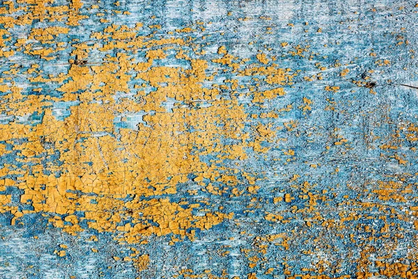 Fond vintage en bois peint en peinture bleue et jaune — Photo