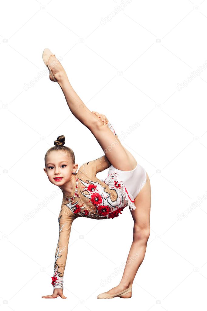 Fotos de Niña Dedica Gimnasia Rítmica Aislado Blanco - Imagen de ©  Varnava_photo #222198162