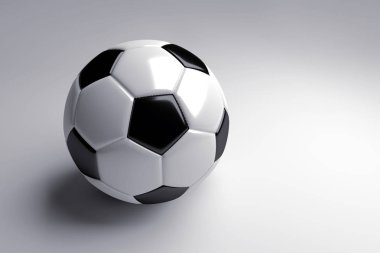 gölge gri arka plan üzerinde siyah beyaz futbol topu. 3D render.