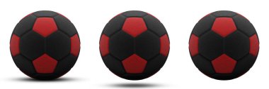 siyah ve kırmızı futbol topu üç sürümlerinde, gölge ve olmadan. Beyaz izole. 3D render.