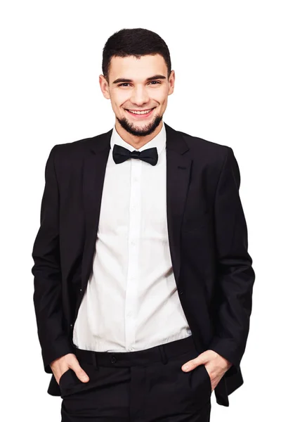 Glada affärsman i svart kostym — Stockfoto