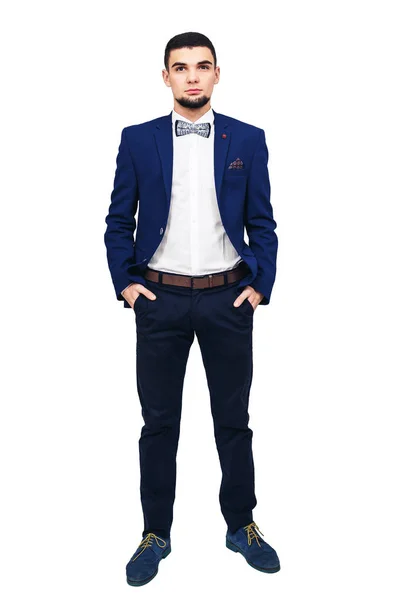 Young Elegant Man Blue Suit Confident Successful Businessman Showman Isolated — 图库照片