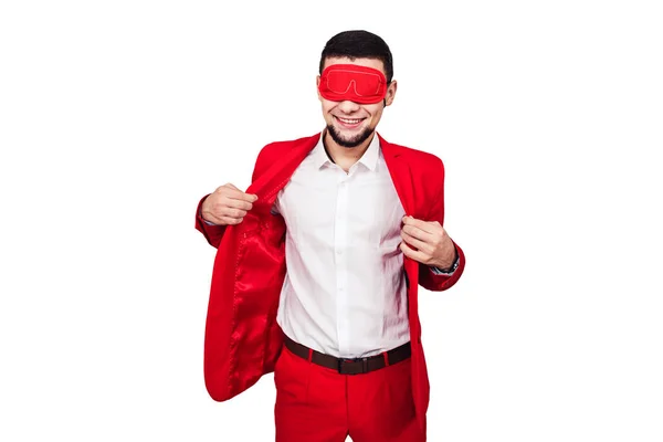 Joven Empresario Confía Suerte Fortuna Hombre Barbudo Con Traje Rojo —  Fotos de Stock