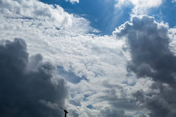 Kék Nehéz Felhőkkel Madársziluettekkel — Stock Fotó
