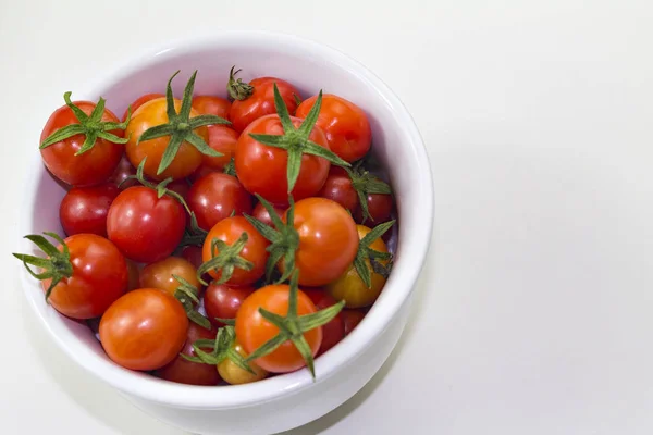 Tomates Cherry Tazón Cerámica Visto Desde Arriba — Foto de Stock