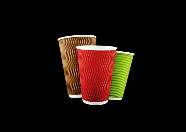 Färgade Kaffekoppar Svart Bakgrund — Stockfoto