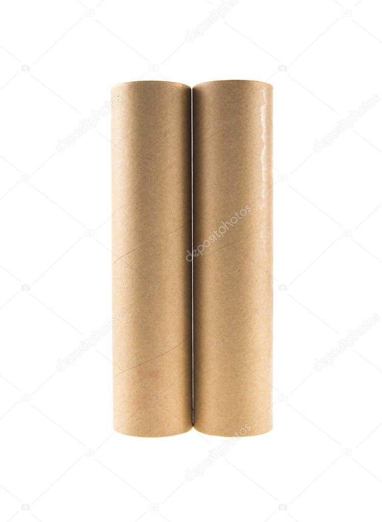 cardboard tubes on an isolated white background