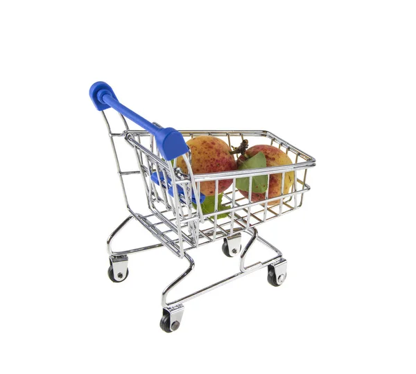 Vozík Supermarketu Meruňkami Izolované Bílém Pozadí — Stock fotografie