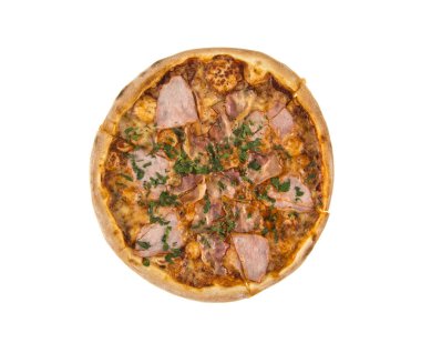 Pizza izole bir beyaz zemin üzerine bir kutu içinde