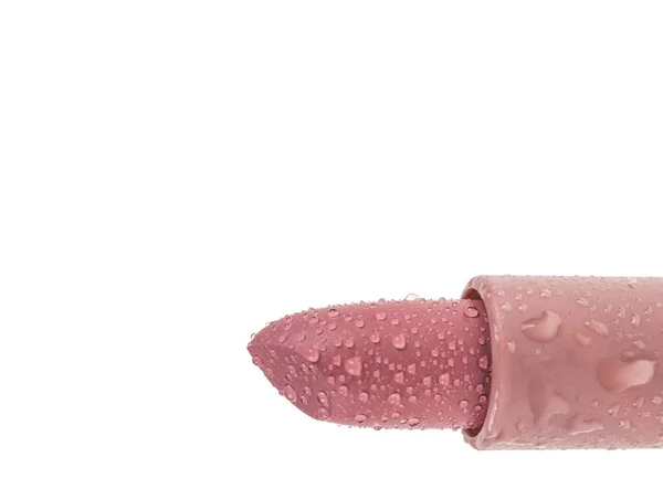 Mojado Con Gotas Tubo Desnudo Lápiz Labial Aislado Sobre Fondo — Foto de Stock