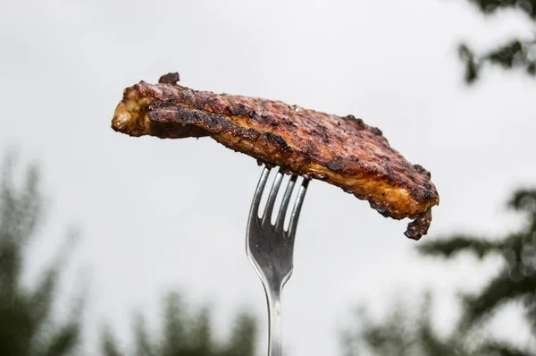 Holding Meat Fork — Stock Photo, Image