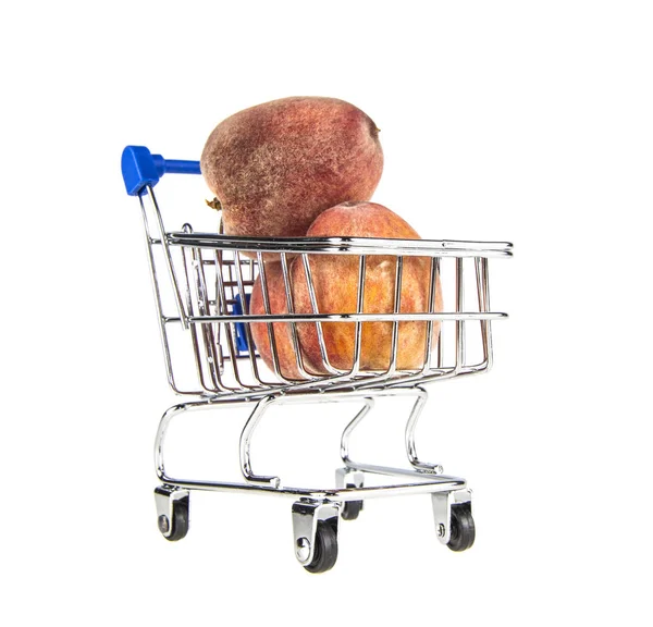 Wózek z supermarketu i owoców — Zdjęcie stockowe