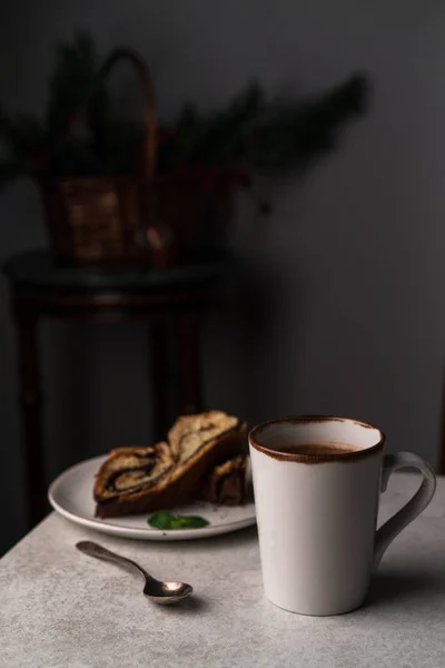 Breakfast Food Black Coffee Chocolate Bread — Stock Photo, Image