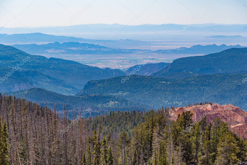 Overlook of Cedar Breaks National Monument with Brian Head visible in the background