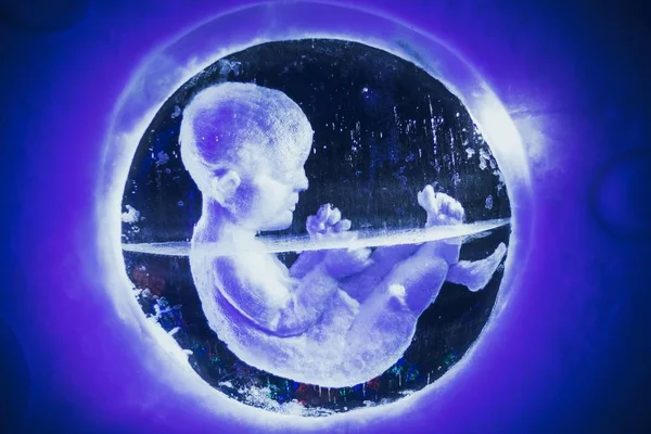 Kar soğuk buz tabakası altında küçük bir çocuk figürü. Rakam kar yapılan büyük bir duvar içinde yapılır.