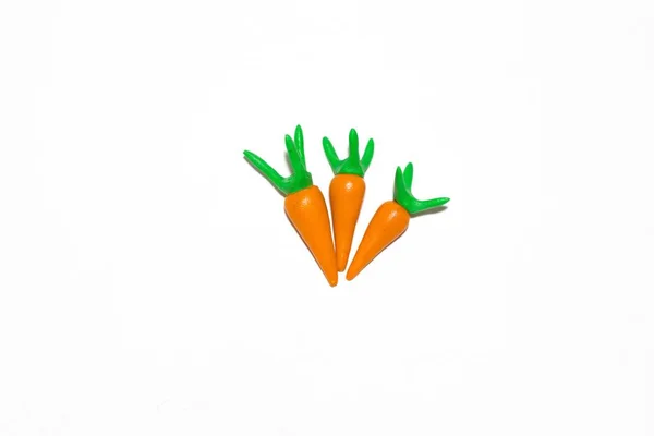 Several Carrots White Background Made Plasticine Carrots Neatly Stacked Each — Stock Photo, Image